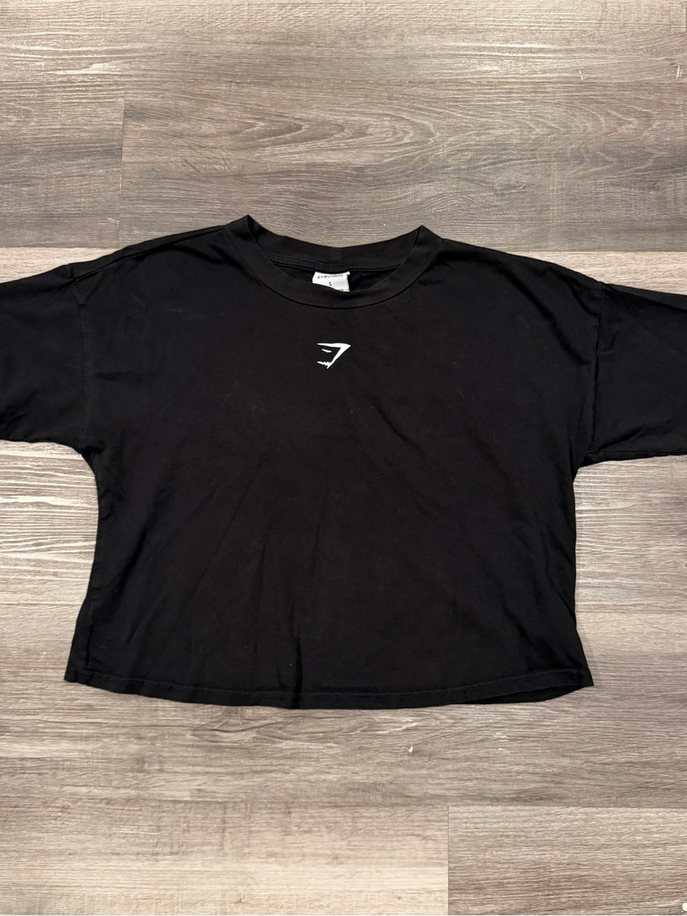Gymshark Womens Black Cropped Crew Neck Lightweight Cotton Logo Tee Size S
